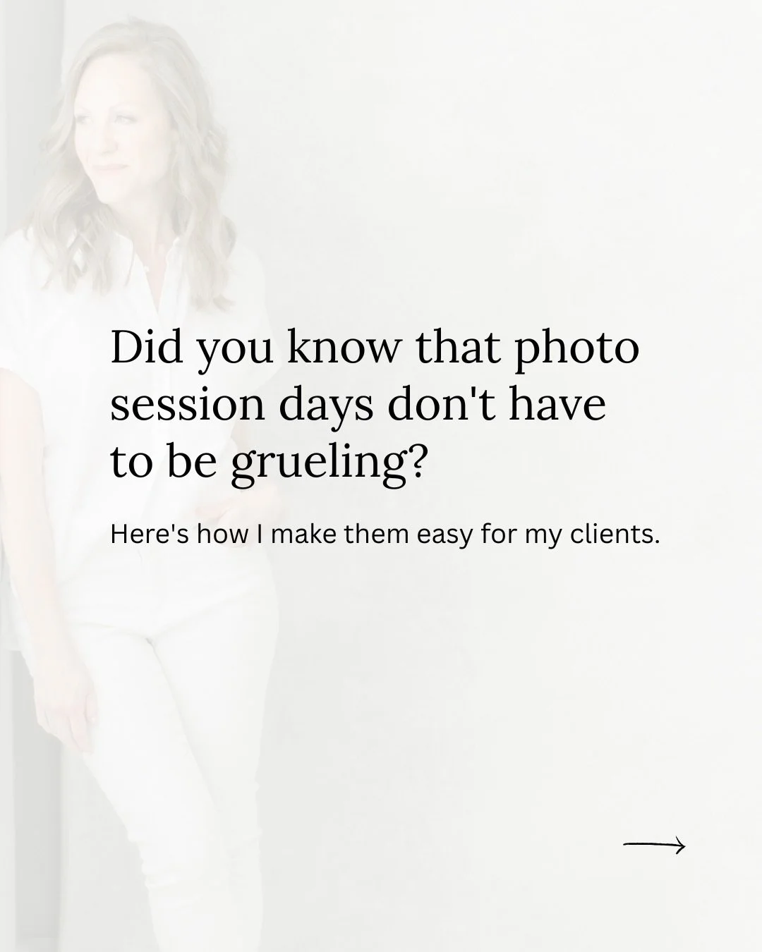 I get it! Photo sessions derail your work week, require a lot of prep, and man are they exhausting. Just know that I&rsquo;m here to make them as easy and enjoyable for you as possible. 

If you&rsquo;re ready to make photos sessions fun again, shoot