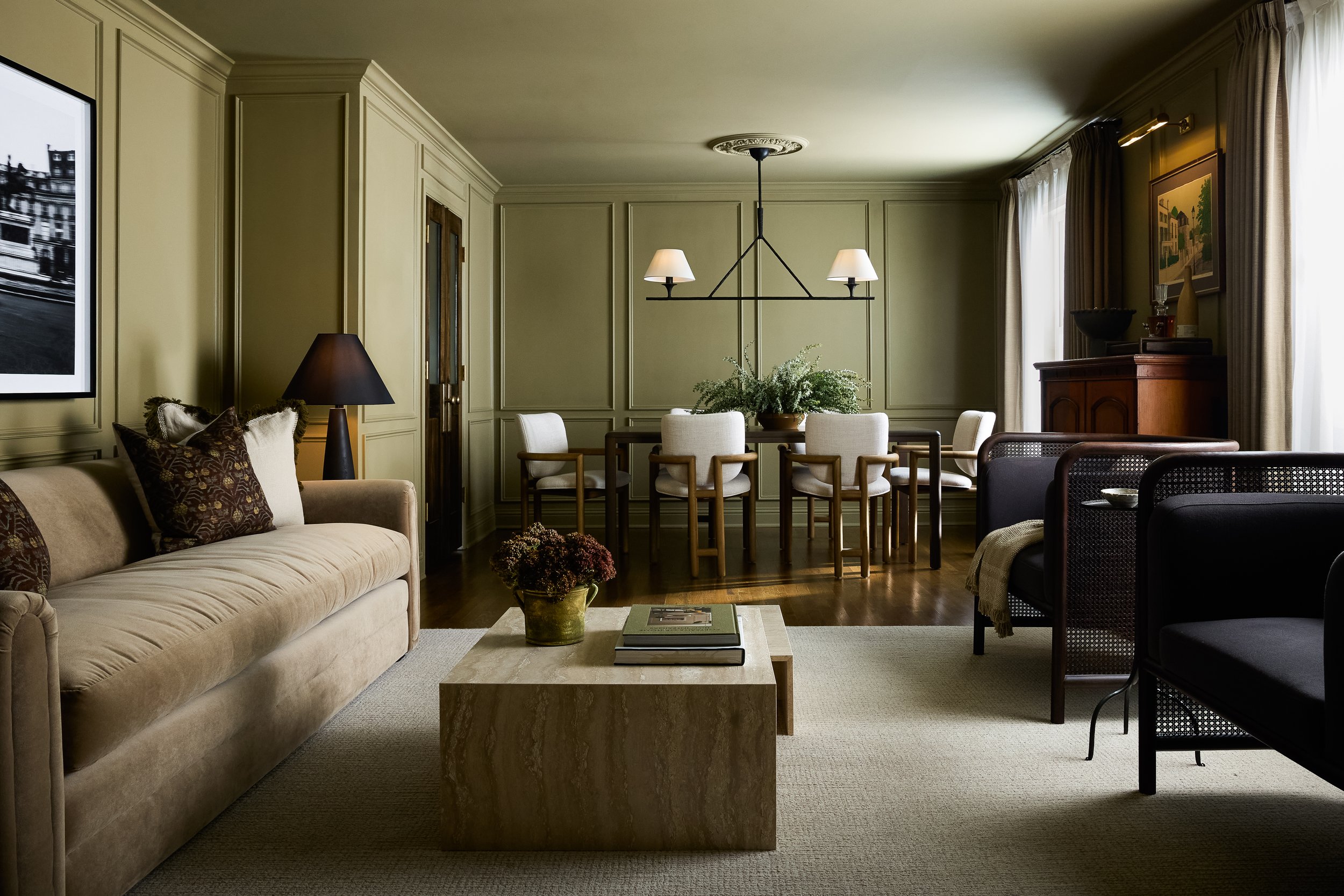 Moss green moody living room