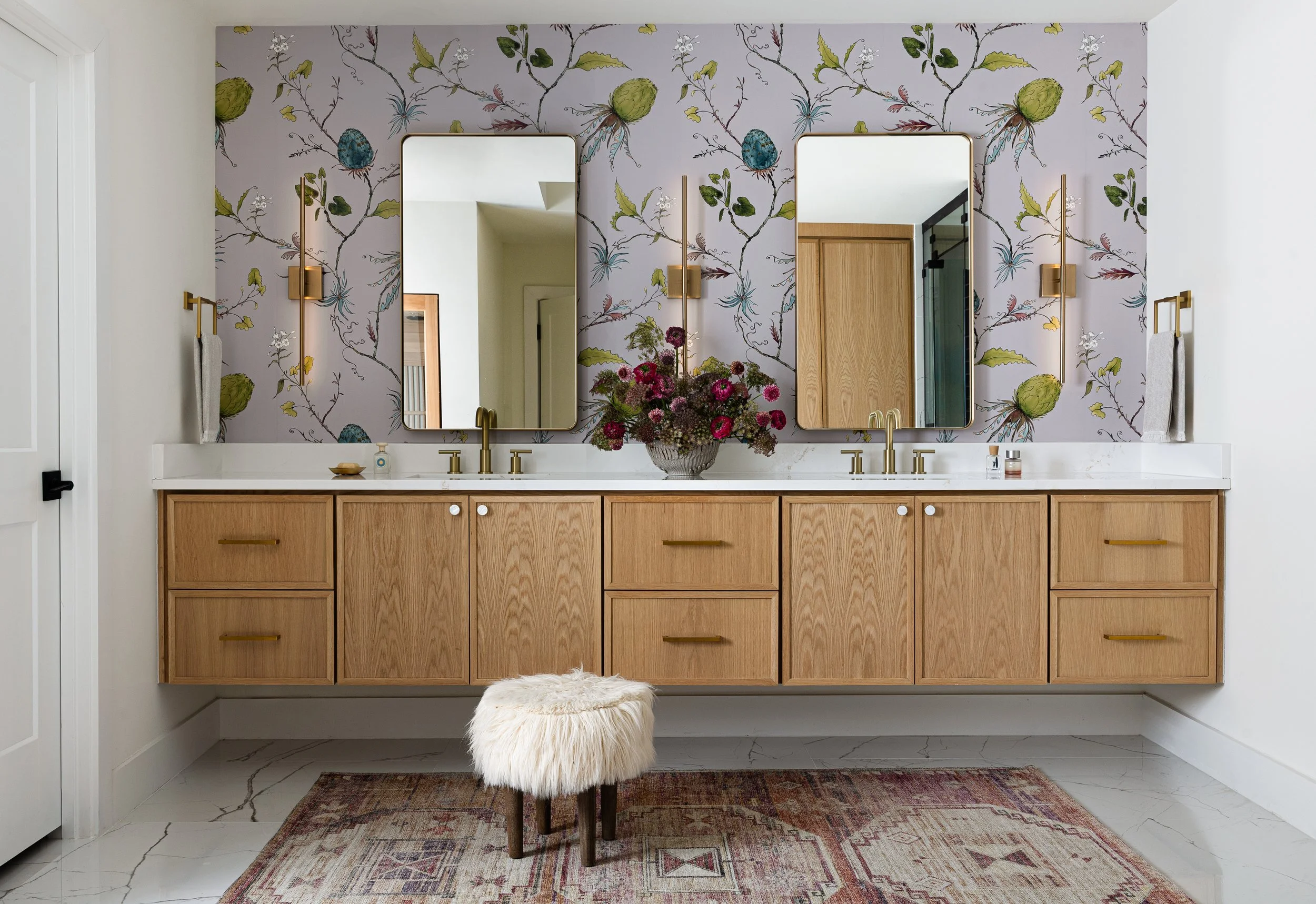 New traditional primary bathroom, editorial interior photographer Dallas