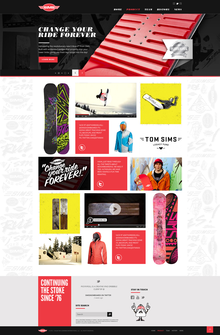 SIMS Snowboards landing page