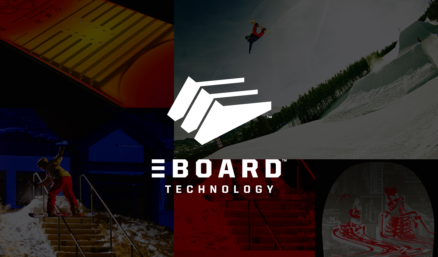 SIMS Snowboards has amassed a long list of industry “firsts”, the first pro model, the first women’s specific snowboard, and arguable the brands greatest contribution came in 1976 when a young Tom Sims hand built the first ever snowboard and founded the company baring his last name. The EBOARD is the last product innovation left behind by Tom before his passing in 2012. 3D molded wedges where embedded into the top sheet of a snowboard to align the riders body in a more ergonomic way, allowing fresher legs longer in the day. A logo and a technology focused ad campaign were created to introduce the technology to the market.