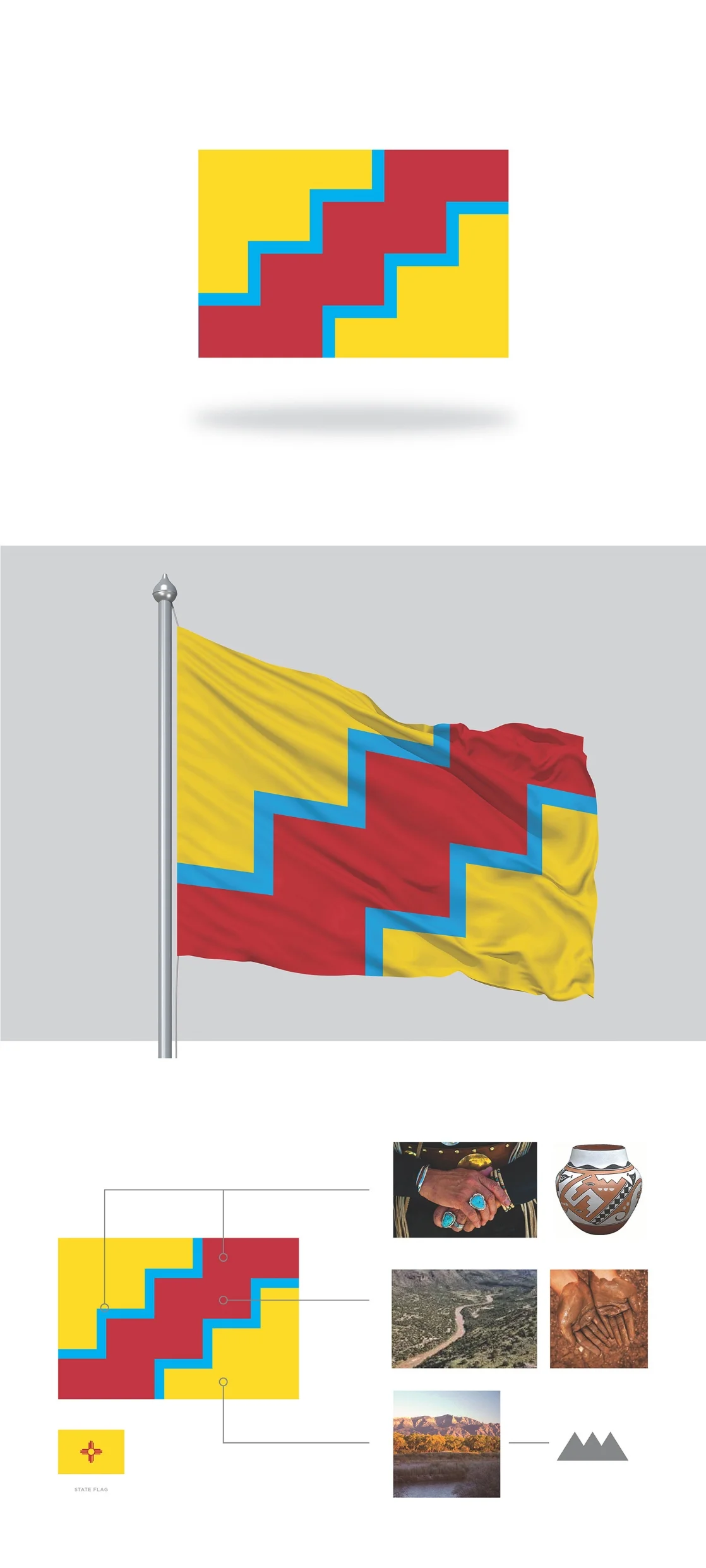  Inspired by the folk art of the American Southwest, the state’s natural landscape and the red clay of the Rio Grand River, this flag update aims to represent the city in an honest and authentic way. 