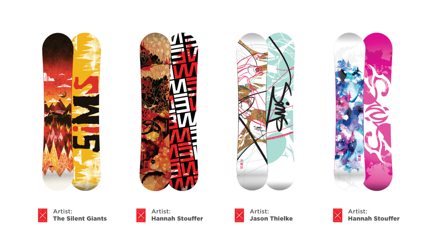 SIMS Artist Series collection is a yearly collaboration between the brand and an artist. Past seasons include graphics by Hannah Stouffer, Jason Thielke, The Silent Giants, ILOVEDUST, Grant Coghill and others. 