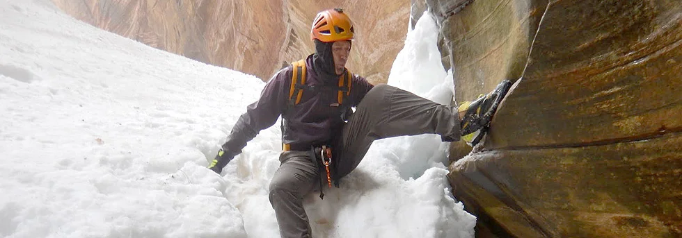 A Snowy Echo Canyon, Zion National Park, Winter Canyoneering