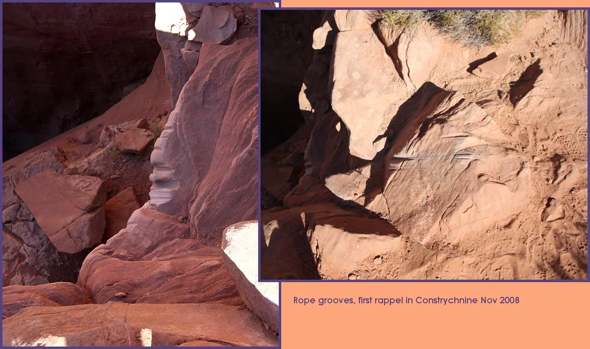 Ropegrooves over the edge, Constrychnine Canyon