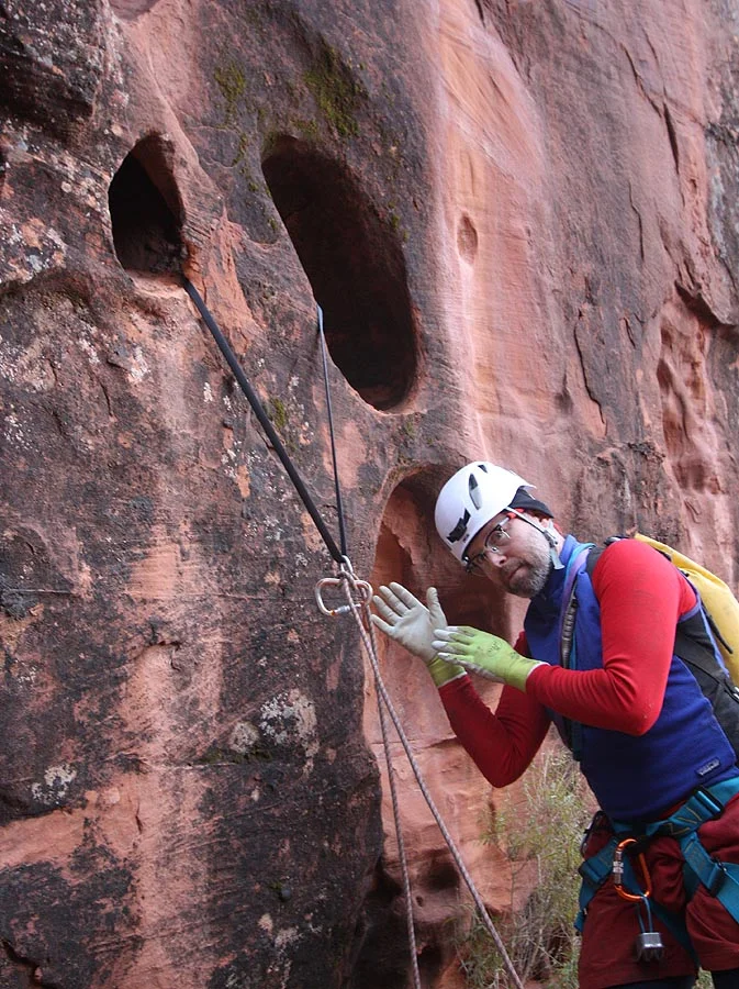 Hank is proud of his hueco anchor.
