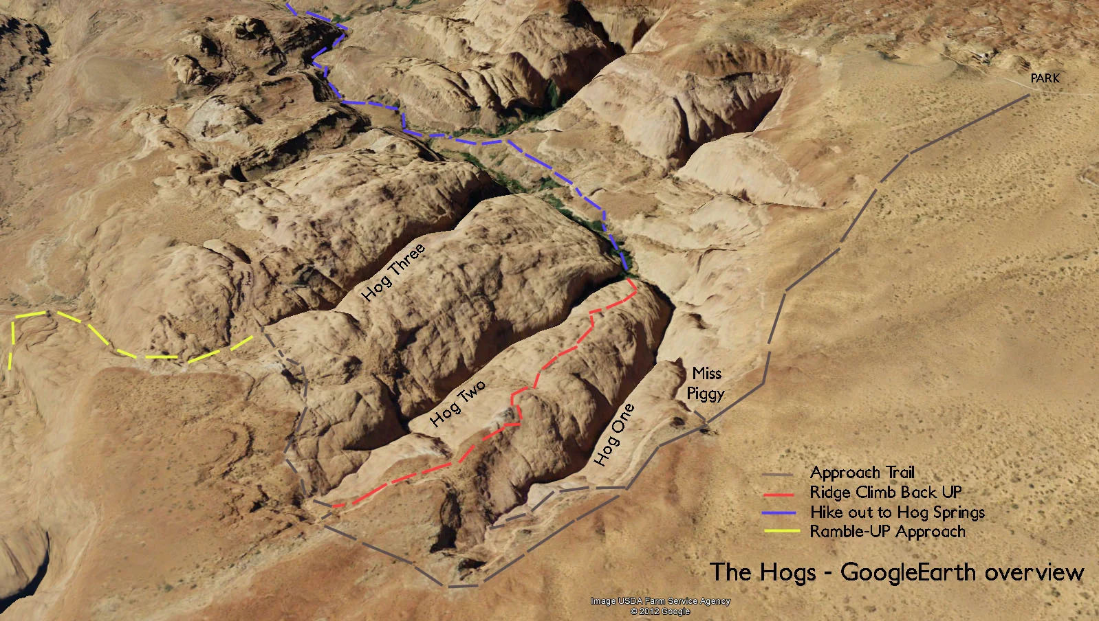 Hog Canyons - a Google Earth overview.