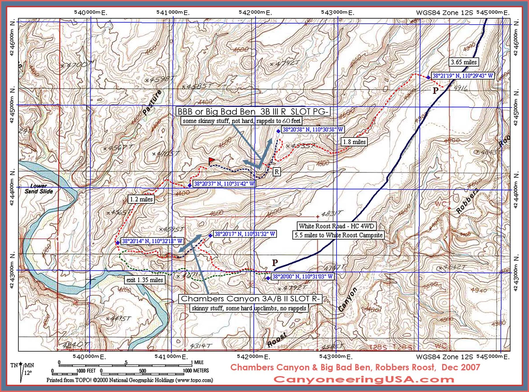 Chambers Canyon Map above. Chambers Canyon Driving Map at right. Click for higher resolution