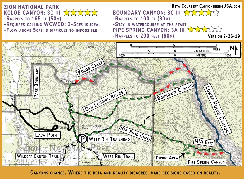 Kolob Canyon Scenic Drive Map Kolob Creek Canyon, Zion National Park - Canyoneering Usa