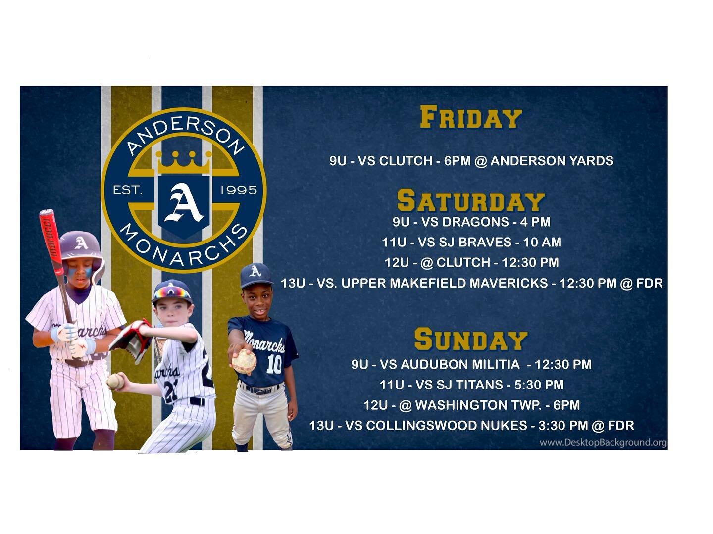 Lot of baseball on tap this weekend! Come check out the home team.

#andersonmonarchs #baseball #youthbaseball #urbanbaseball #philly #phillybaseball #southphilly #travelbaseball