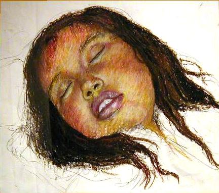 Anjelica Sleeping, oil pastel on paper