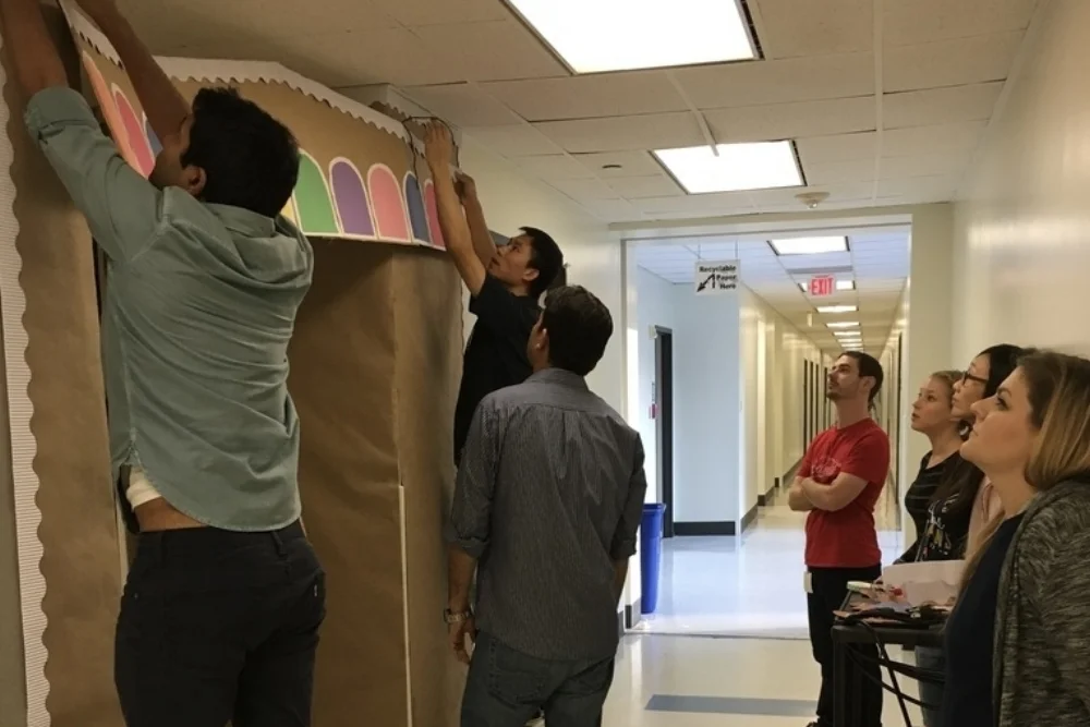 Westbrook Lab decorating the lab door for the Annual Biochemistry program Holiday Door Decorating Contest.