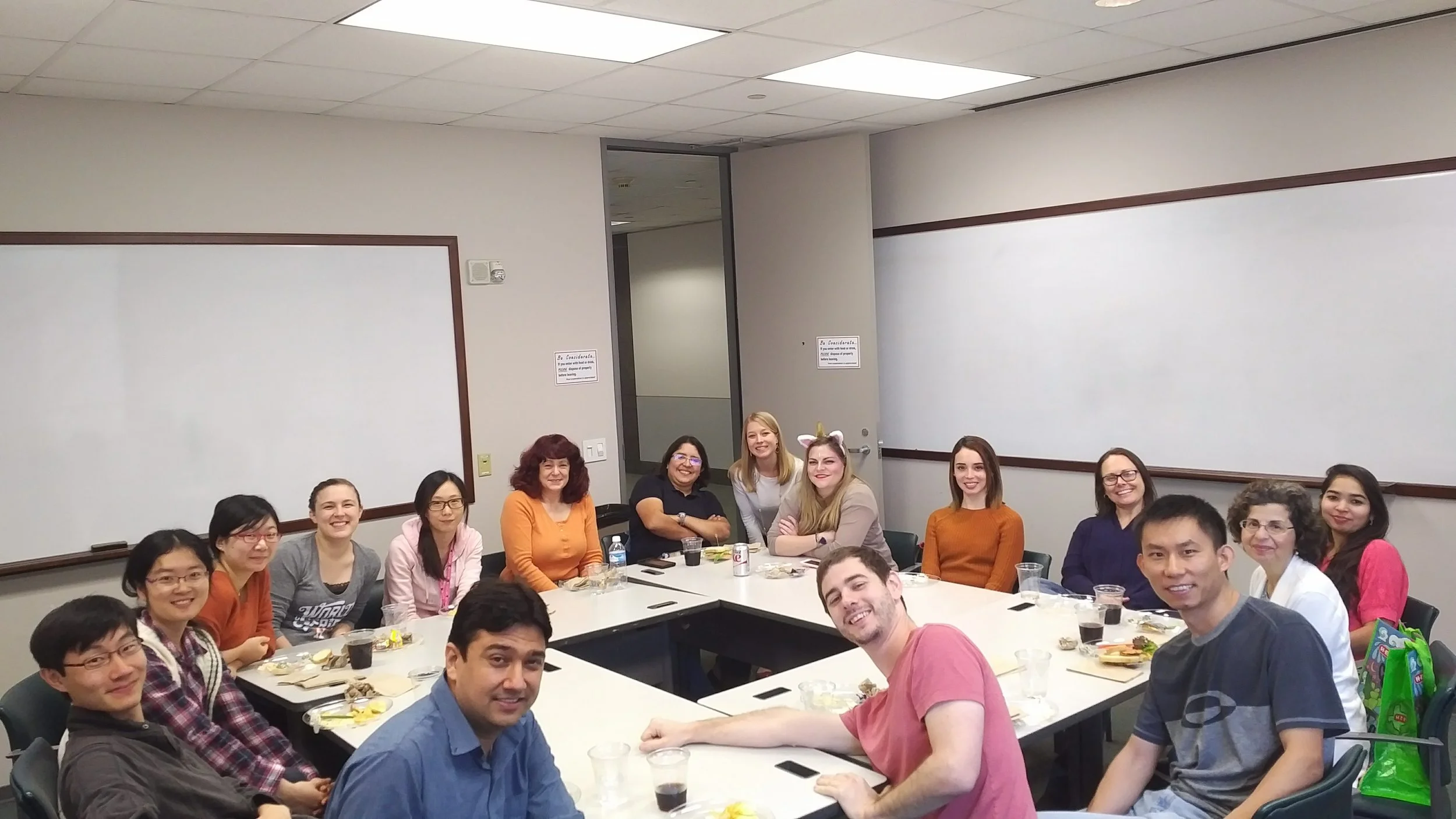 Lab lunch celebrating Sarah's new job at Castle Biosciences.
