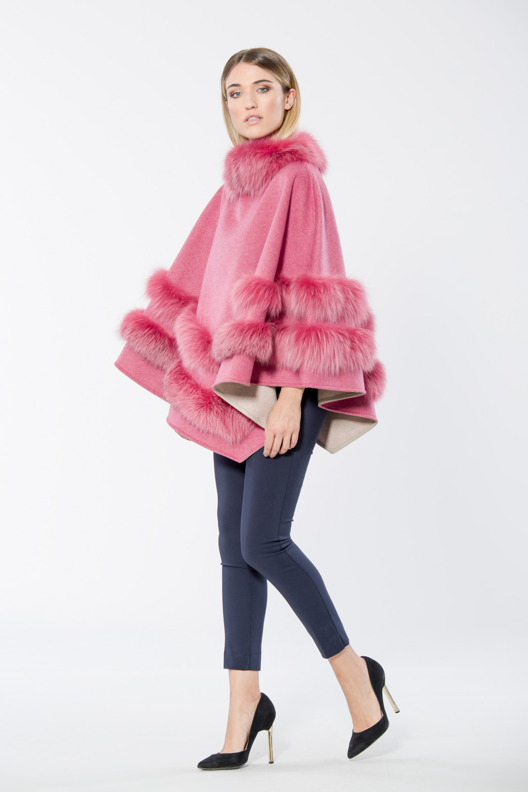 Pat Flesher Fur Cashmere Cape Pink