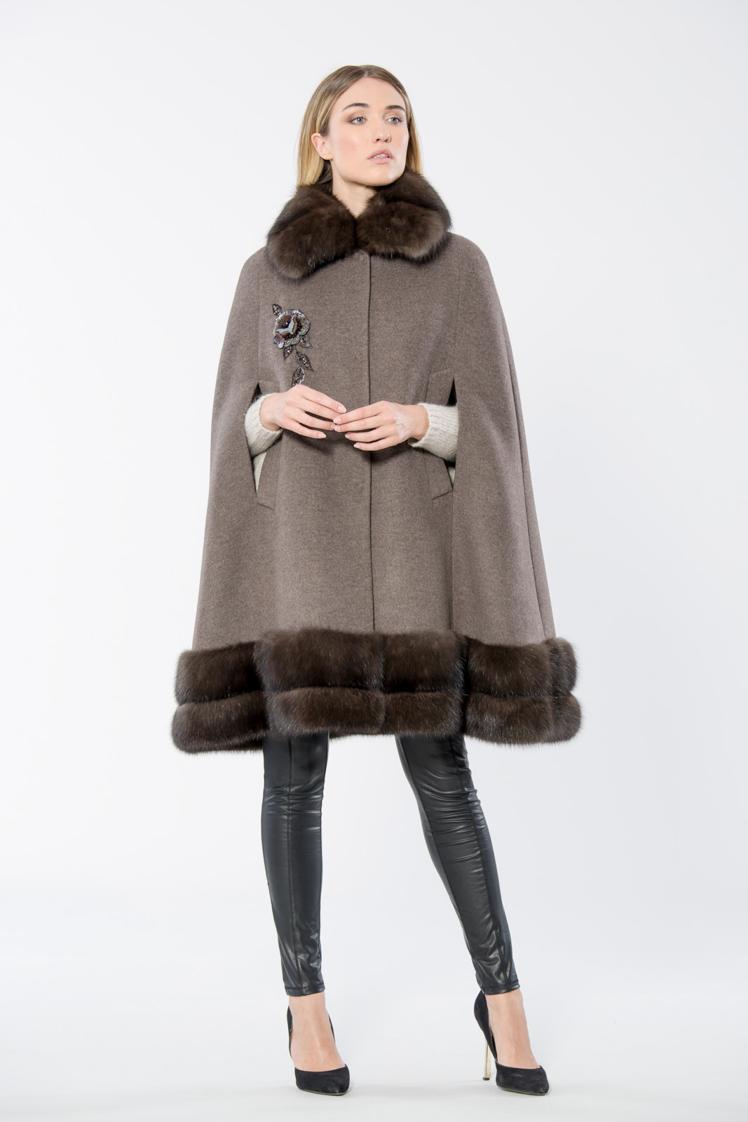 Pat Flesher Fur Cashmere Brown Cape