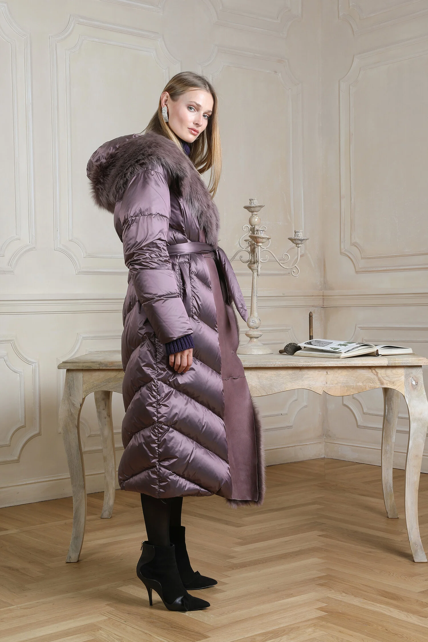 Pat Flesher Fur purple down-filled long coat