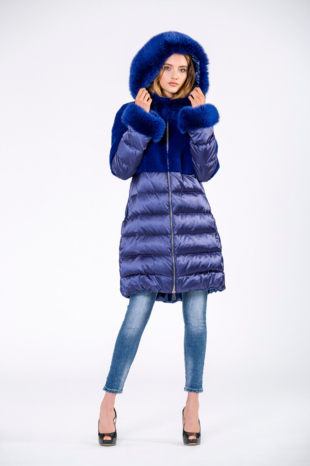 Pat Flesher Fur Blue Down-Filled coat