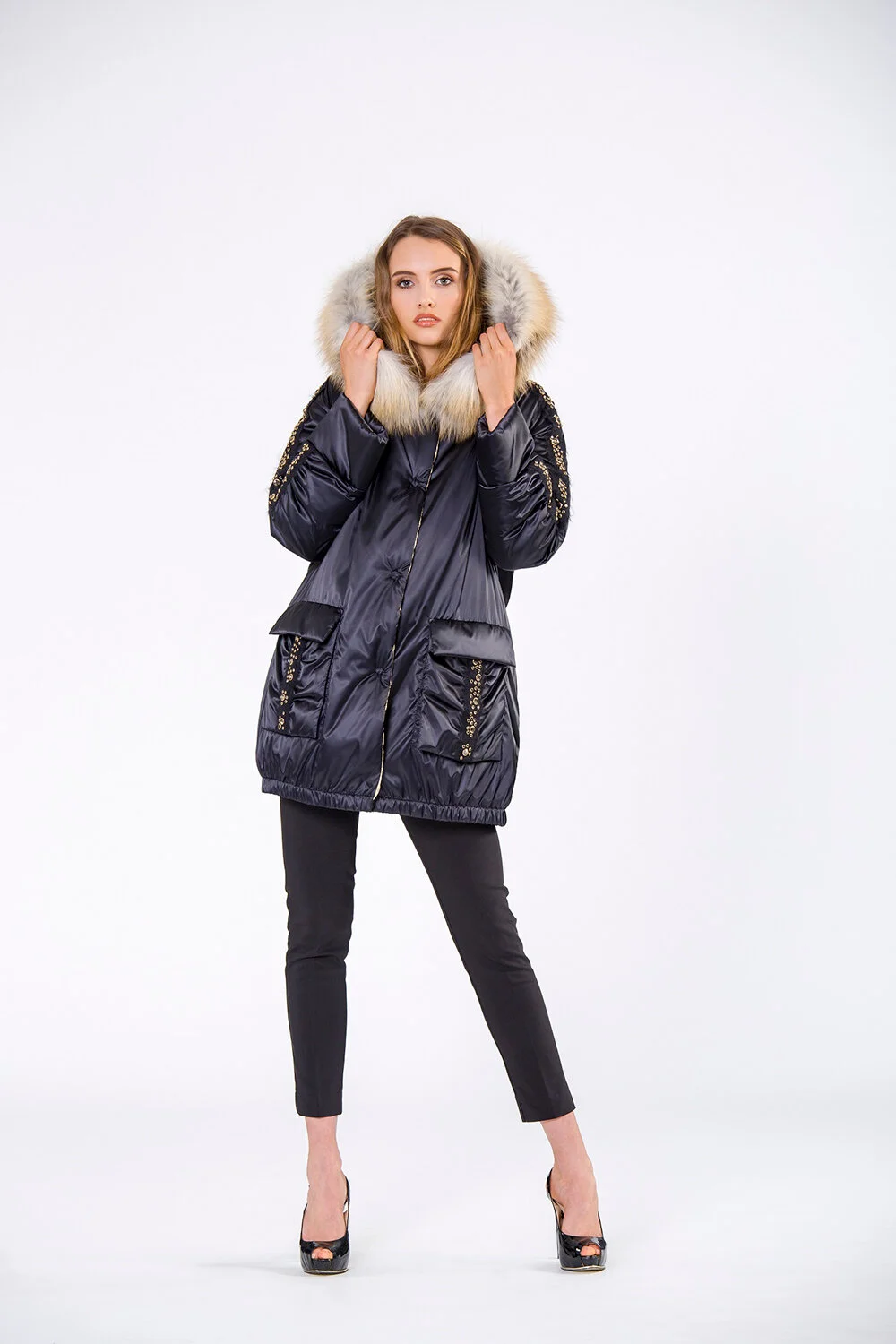 Pat Flesher Fur Down-Filled Black Coat