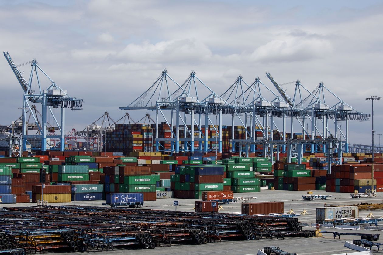 Port operators say much of the equipment used to load cargo onto ships comes from China. Pictured, a shipping terminal in Los Angeles. PHOTO: PATRICK T. FALLON/BLOOMBERG NEWS