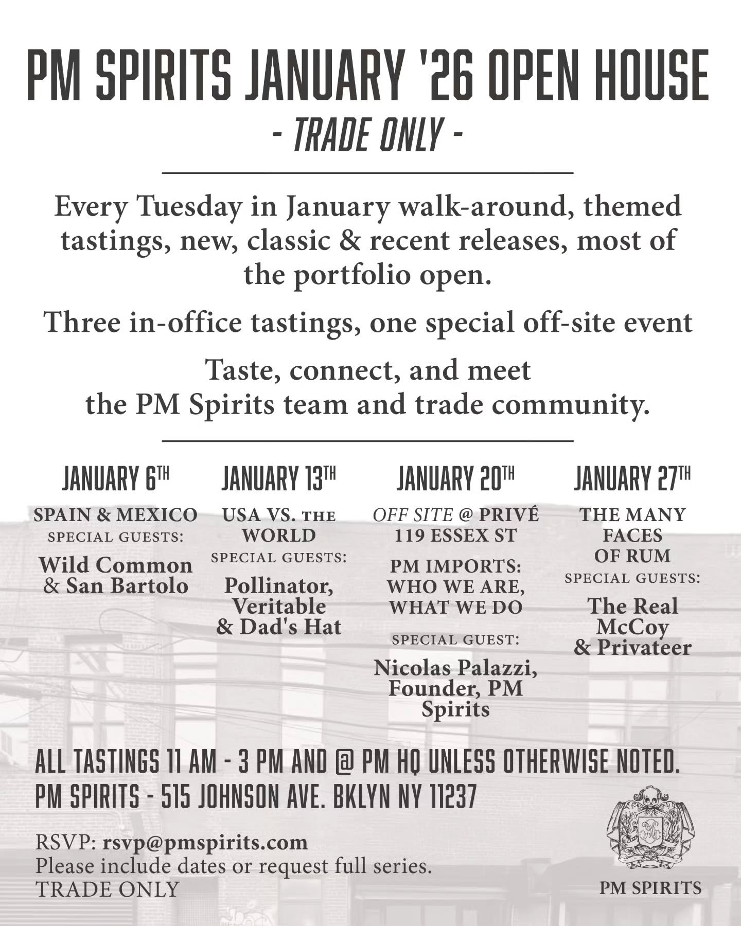 Happy New Year from PM Spirits 🍾

No easing in &mdash; we&rsquo;re starting January the best way we know how: tasting the portfolio &amp; hanging out with community.

Kicking off our PM Spirits Open House Tasting Series w/ Themed walk-around portfol