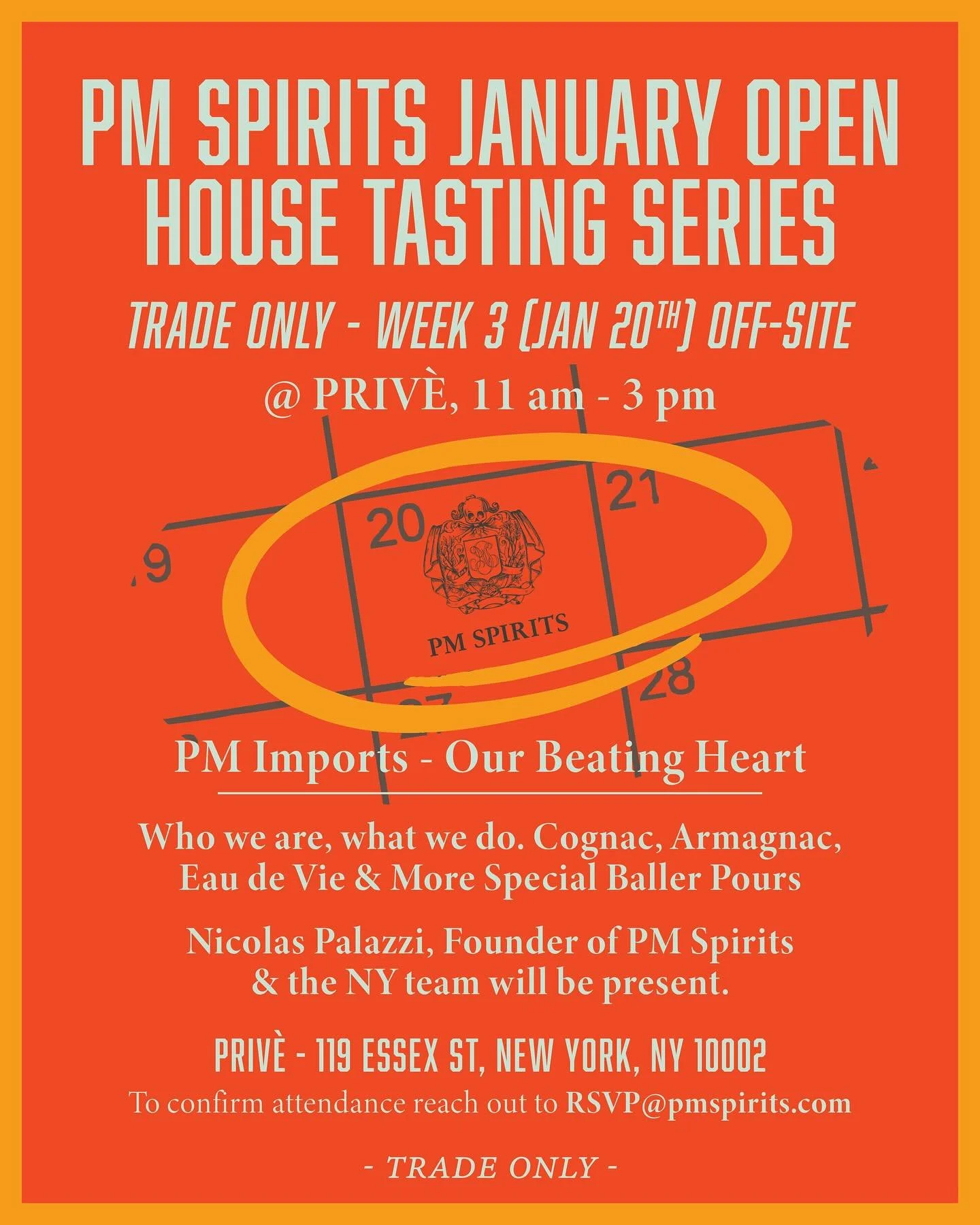 Two more weeks of January, two more PM Spirits portfolio tastings. Next Tuesday, 1/20 11am-3pm at Priv&eacute; on Manhattan&rsquo;s Lower East Side, we&rsquo;ll be popping open the good stuff &ndash; seriously, be one of the first 20 people to show u