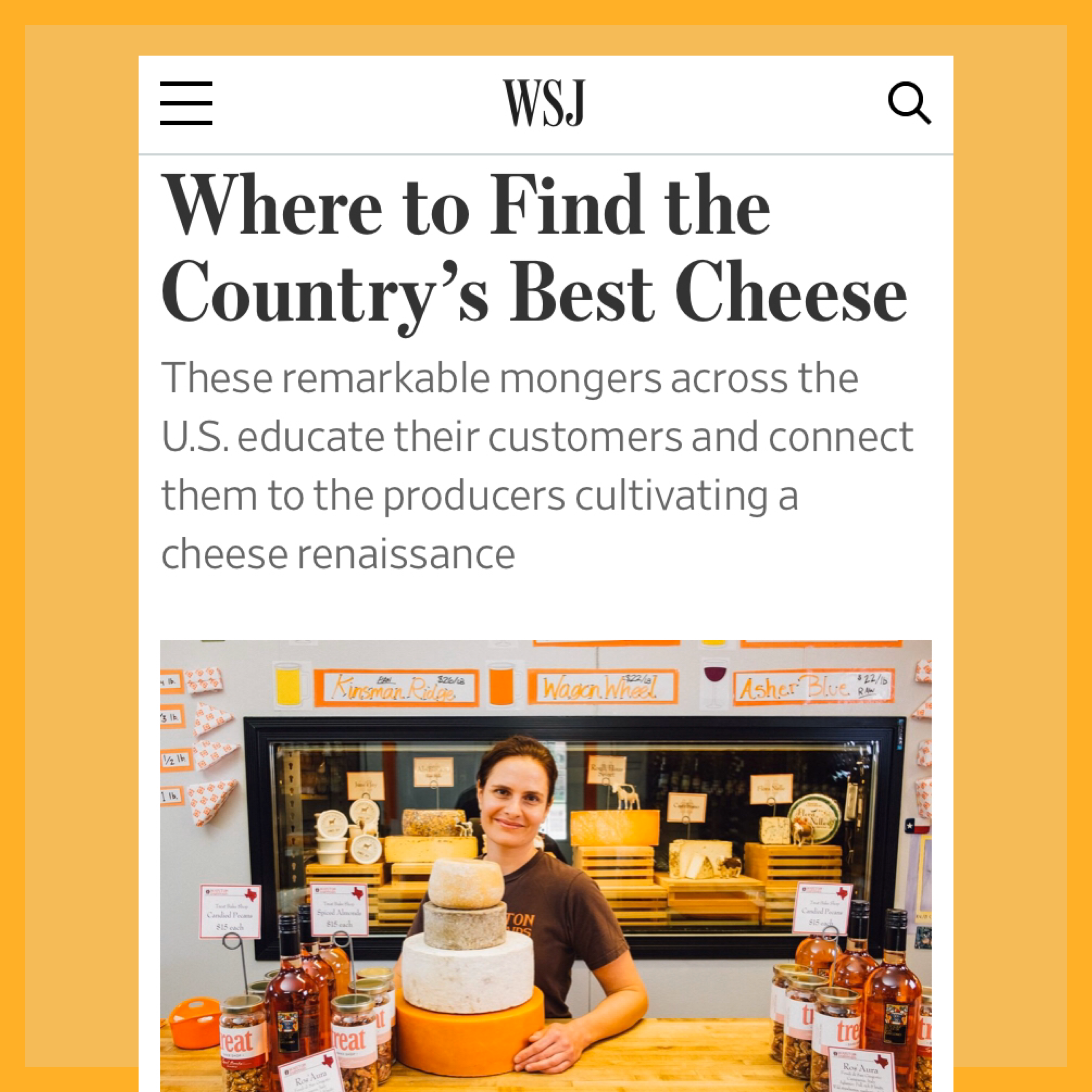 Where to Find the Country's Best Cheese - Wall Street Journal (Jan 2020)