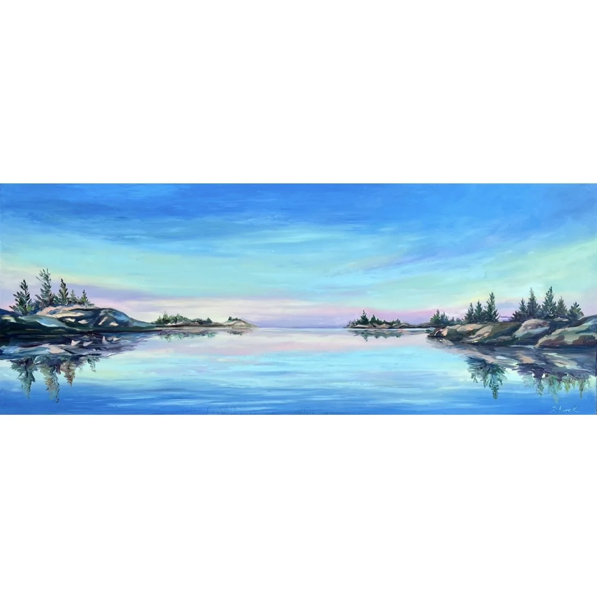 Georgian Bay Morning - $1000 - 16"x40" - framed