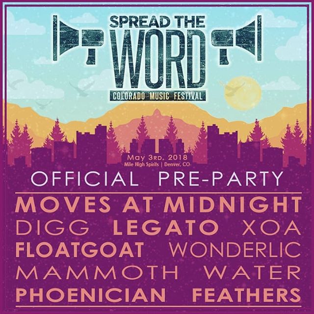 Can't wait for this Thursday! We hit the indoor stage at @milehighspirits at 9! @spreadthewordmusicfestival @phofeathers @mammoth_water_music @wonderlicband @floatgoatmusic @xoa_music @movesatmidnight