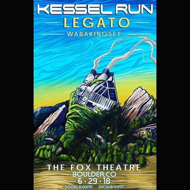 Gearing up for another epic @foxtheatreco show with our homies @kesselrunmusic and @wabakinoset! Holler at us for tix! @pat.mckinney with the dope art.