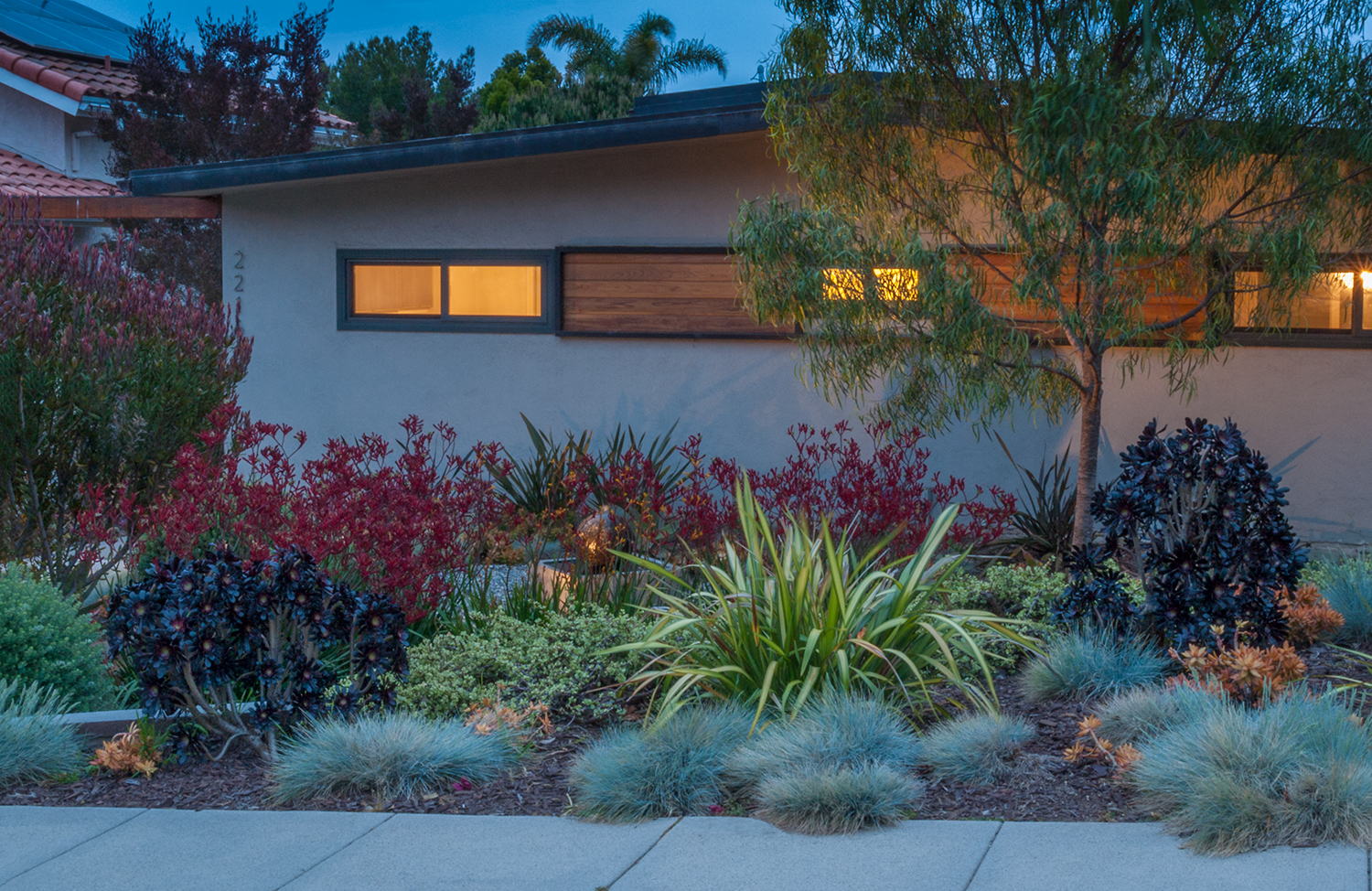 Landscape lighting adds warmth and elegance.