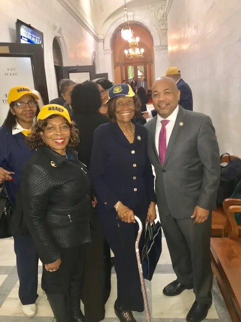 From left to right: NAACP NYS Conference 2nd Vice President Karen Blanding, NAACP NYS Civic Engagement Chair H. Scottie Coads, NAACP NYS Conference President Hazel N. Dukes, NYS Assembly Member Carl Heastie