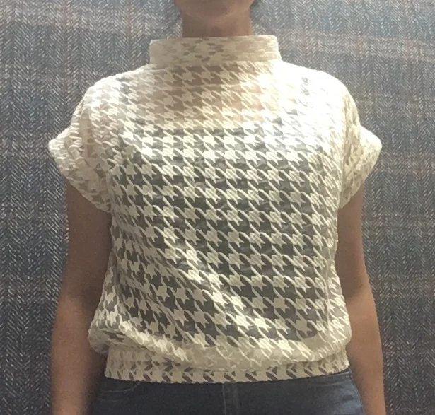 Sheer Houndstooth Mock-Turtleneck