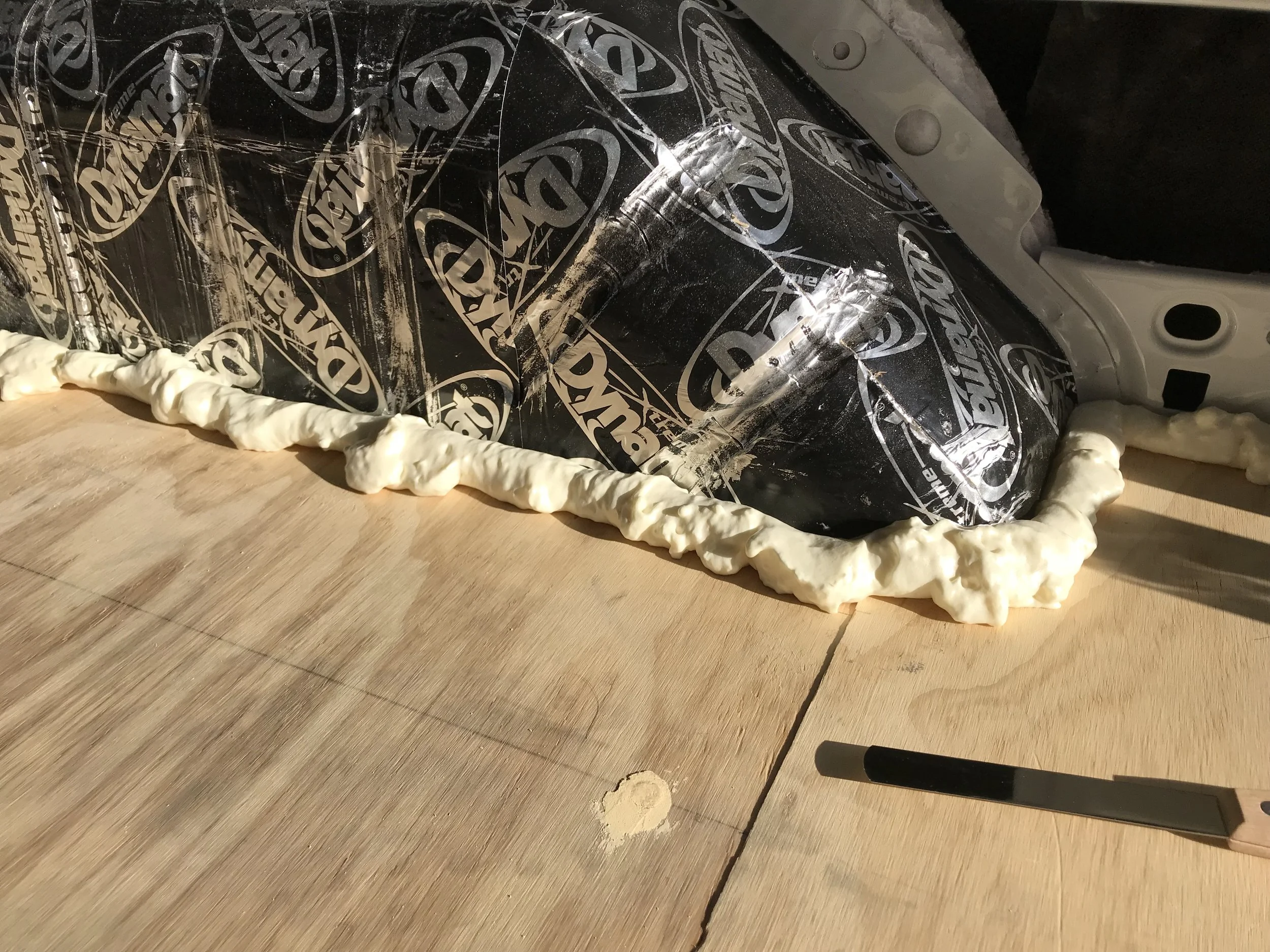Cured Great Stuff Gaps and Cracks between plywood and sides