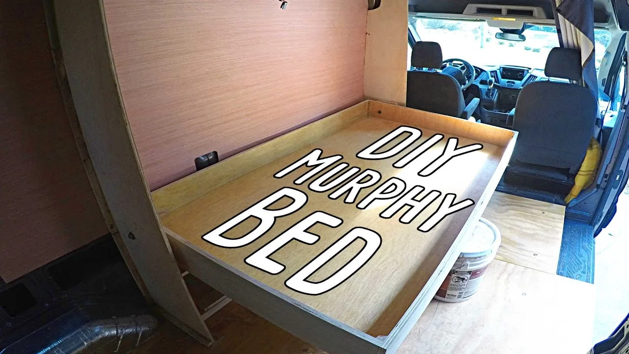 Murphy bed being built in a big Ford Transit (source: Cargo Van Conversion Murphy Bed )
