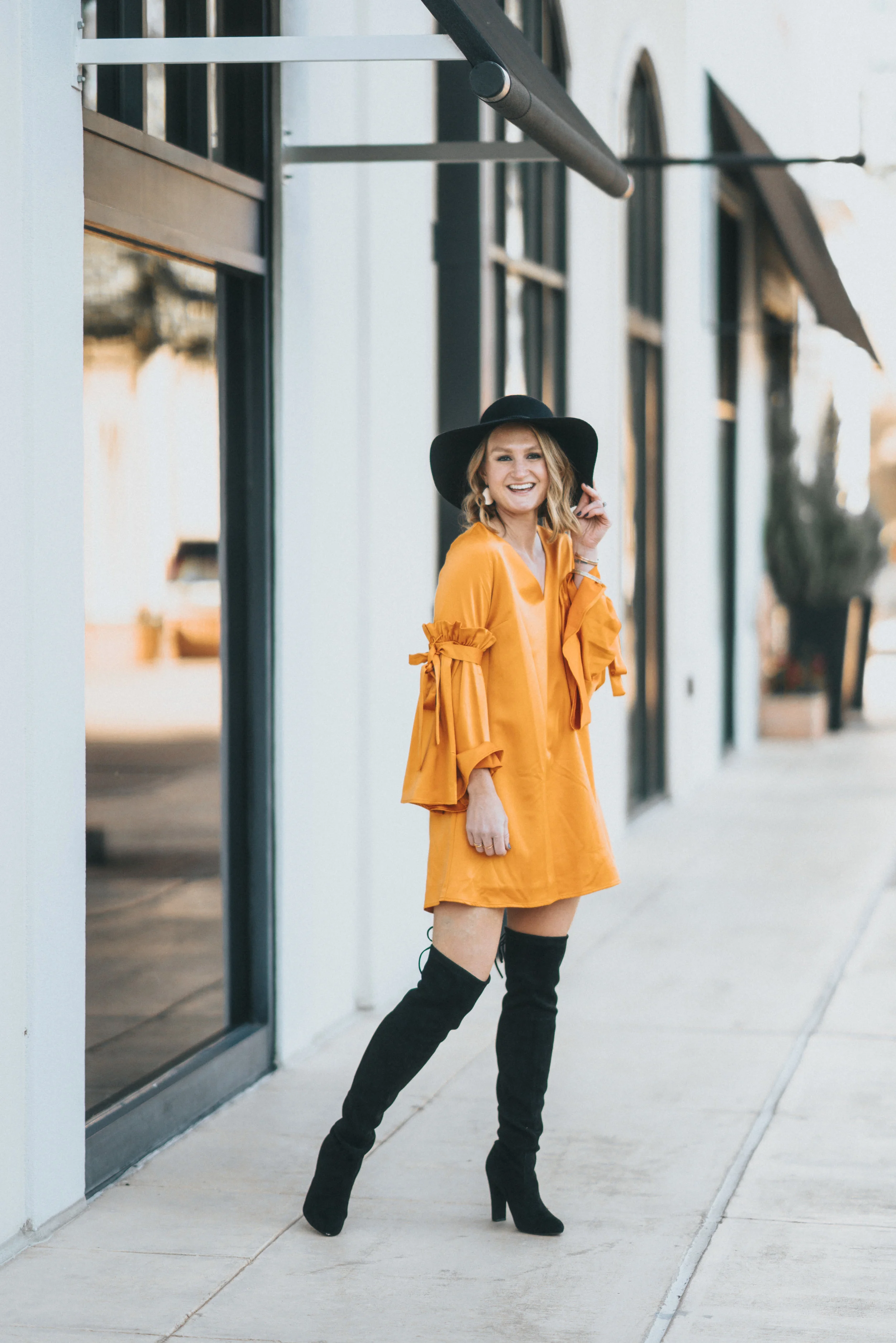 yellow dress with boots