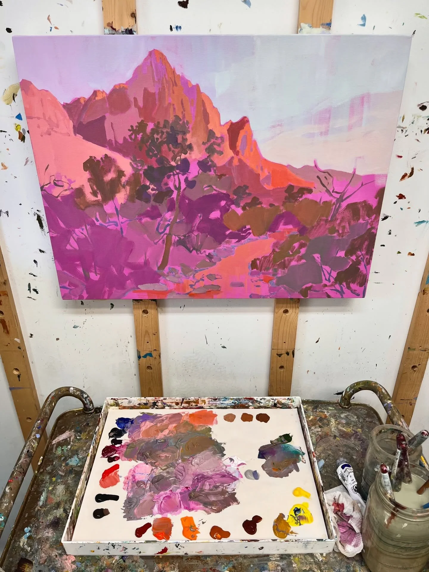 Beginnings of The Watchman at Zion. I had seen a photo of this spot by @thelandmarkproject years earlier, and was determined to get there myself. I couldn&rsquo;t paint it until I had felt it. Even then, it was such a special experience that it has t