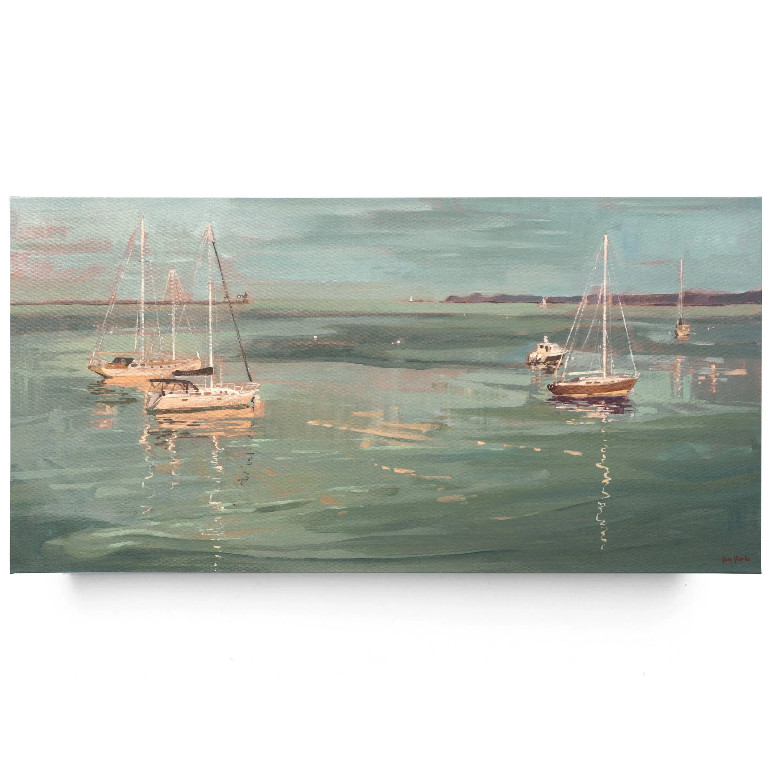 "Harbor Sunset" 48x24" Original Painting of Boats in Harbor