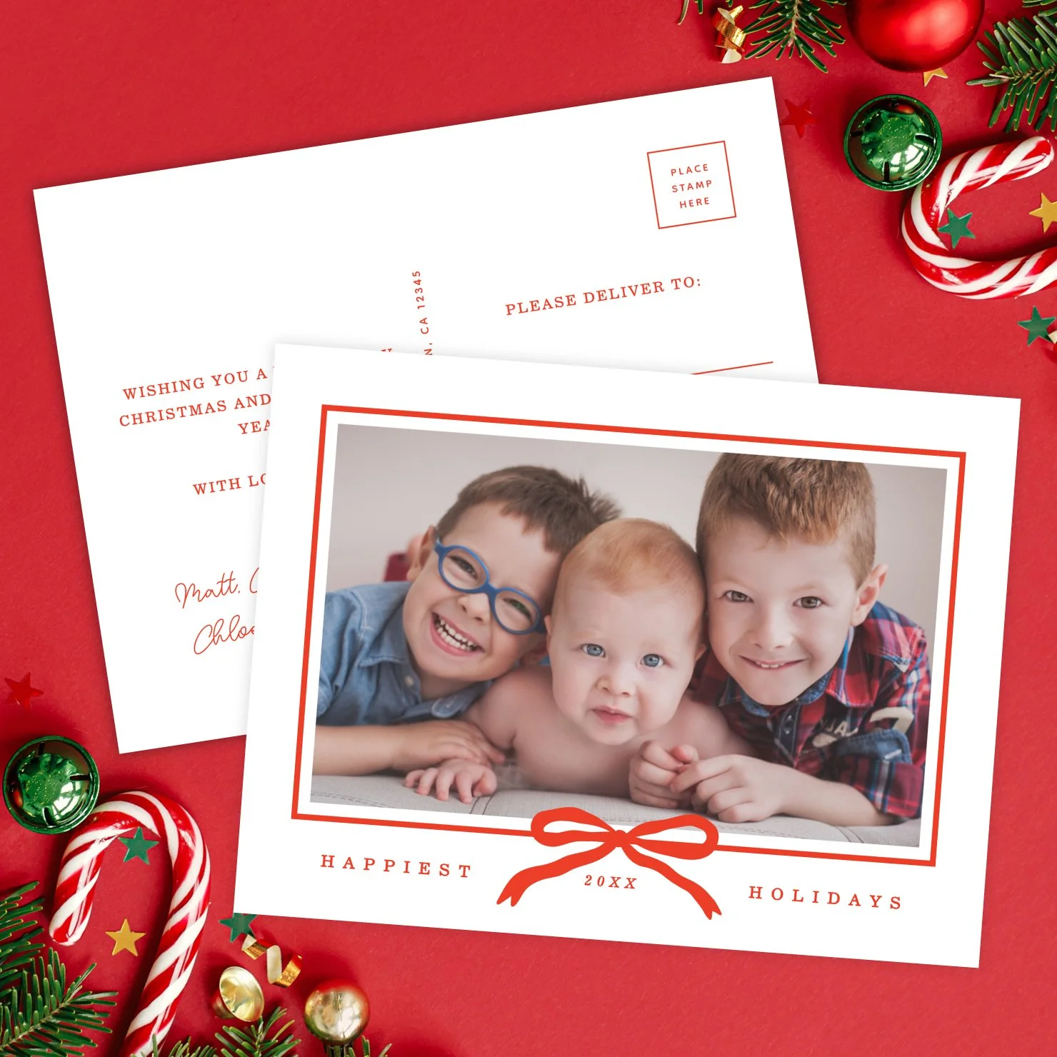 Zazzle-Classic-Elegant-Modern-Red-Bow-One-Photo-Holiday-Postcard-(Front-(Horizontal))-2.jpg