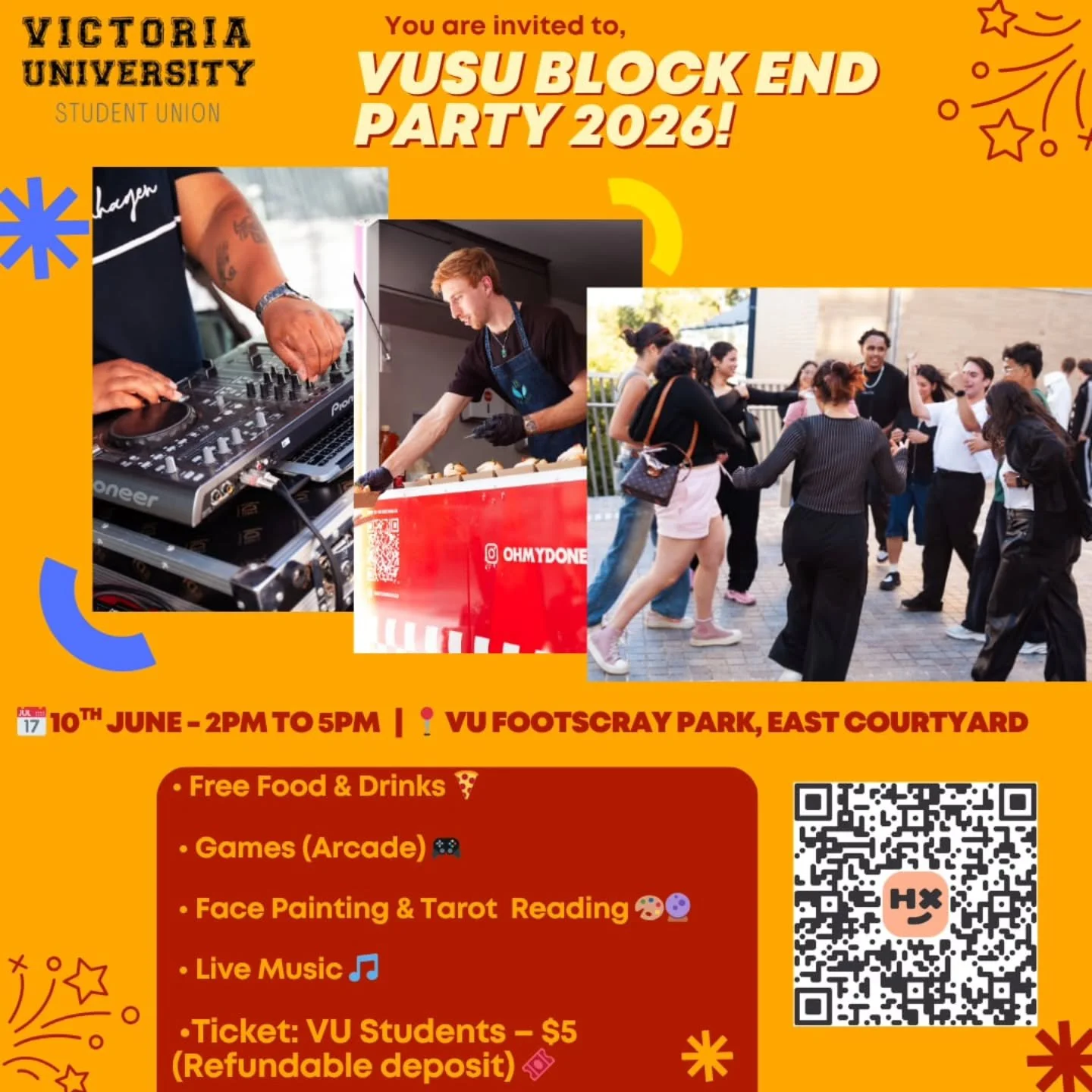 🎉 BLOCK END PARTY 2026 IS HERE 🎉

Wrap up the block the right way with good vibes, great food &amp; even better company 😎🔥

Join us for an afternoon packed with:
🍕 Free Food &amp; Drinks
🎮 Arcade Games
🎨 Face Painting &amp; Tarot Reading
🎶 Li