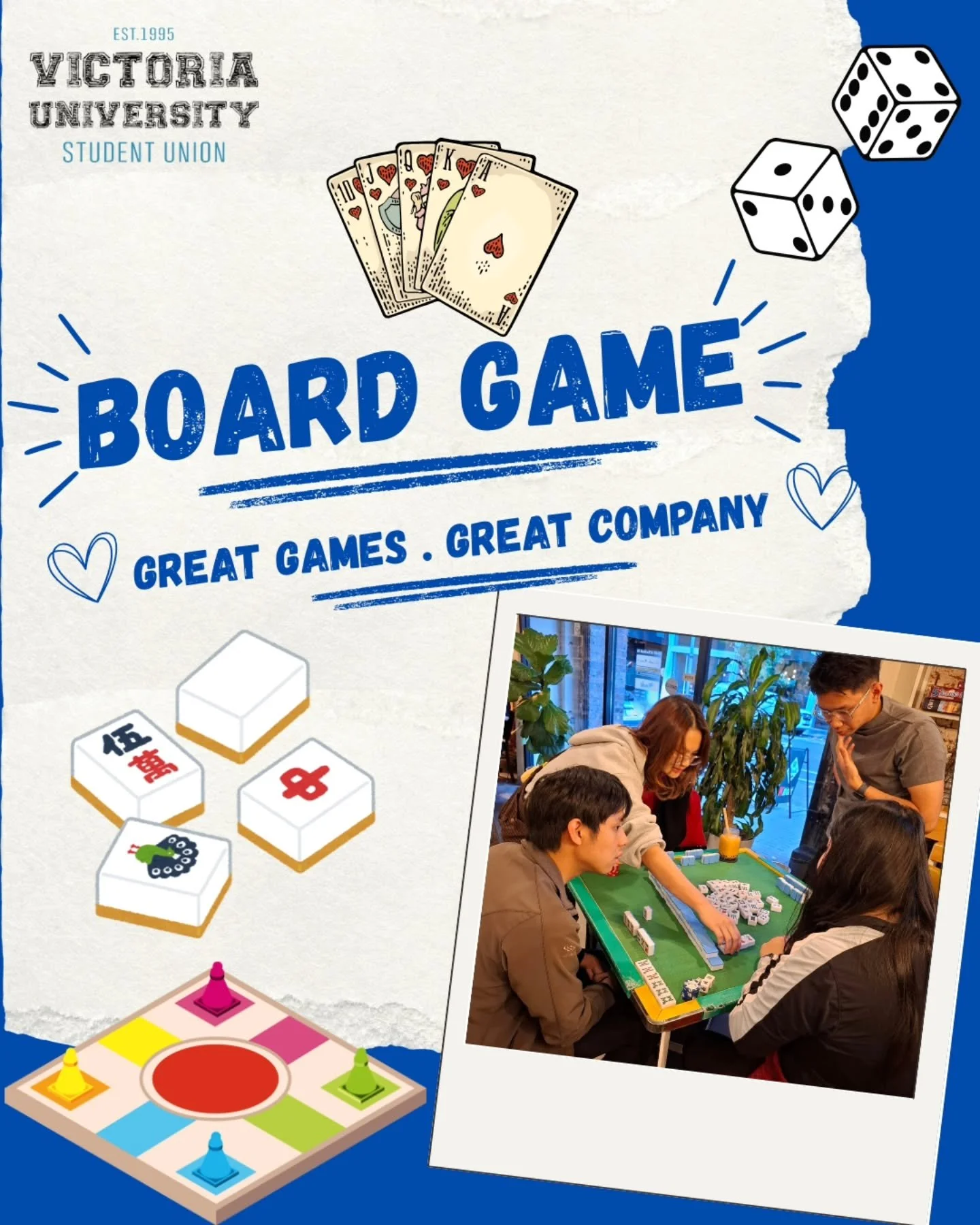 🎲 Great games. Great company. Great memories.

Our VUSU Board Game Caf&eacute; night brought students together for an evening of strategy, laughs, friendly competition, and connection 🀄♟️✨

From board games to Mahjong battles, it was all about unwi