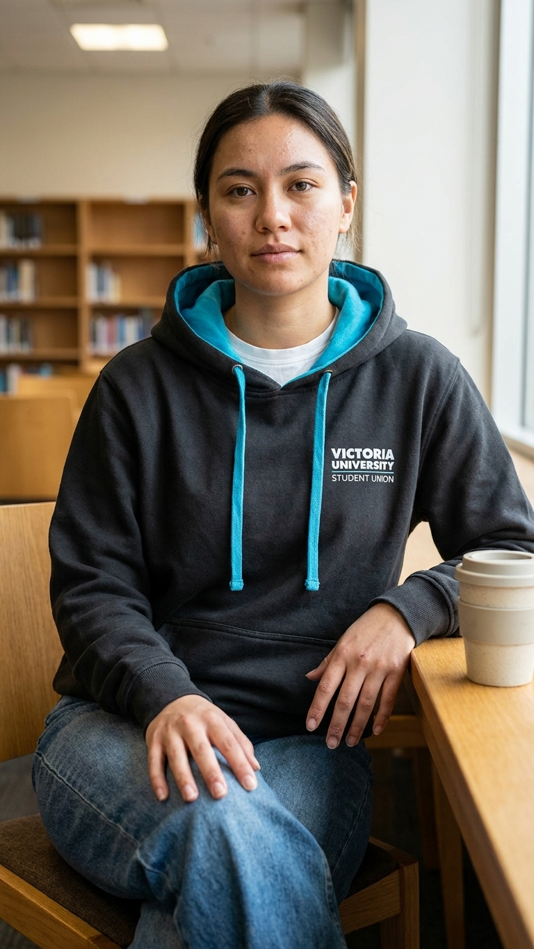 vusu_black_hoodie_teal_lining_female_student_library.png