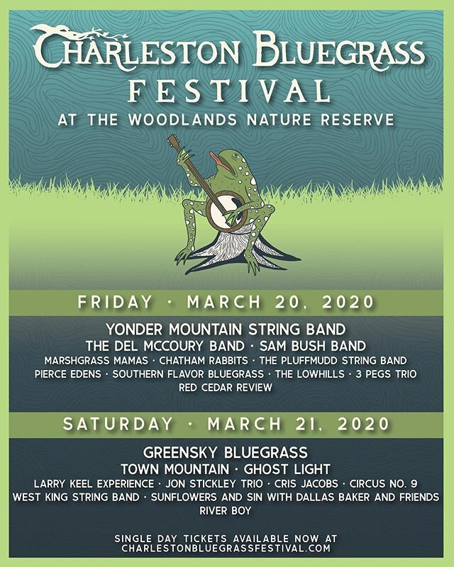 Can&rsquo;t wait for this!  We will be there camping and picking and grinning the entire weekend!  River Boy set kicks off Saturday March 21st at noon!  Clare Elich will join us. 🤘🏻
#Bluegrass #CharlestonMusic #banjo #mandolin #bass #guitar #dobro 