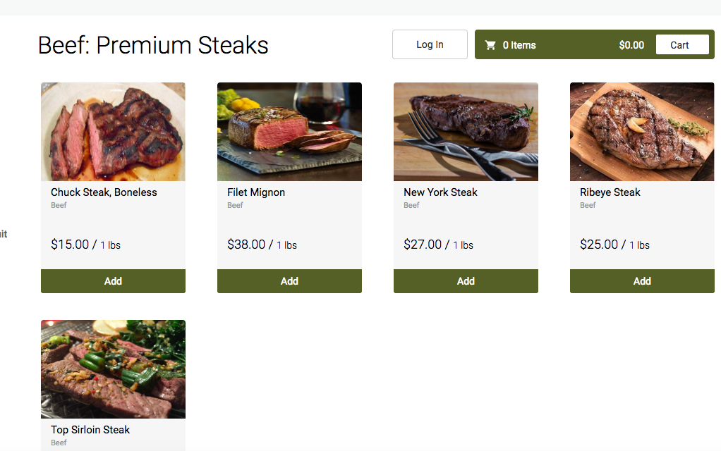 Screen shot of order page.