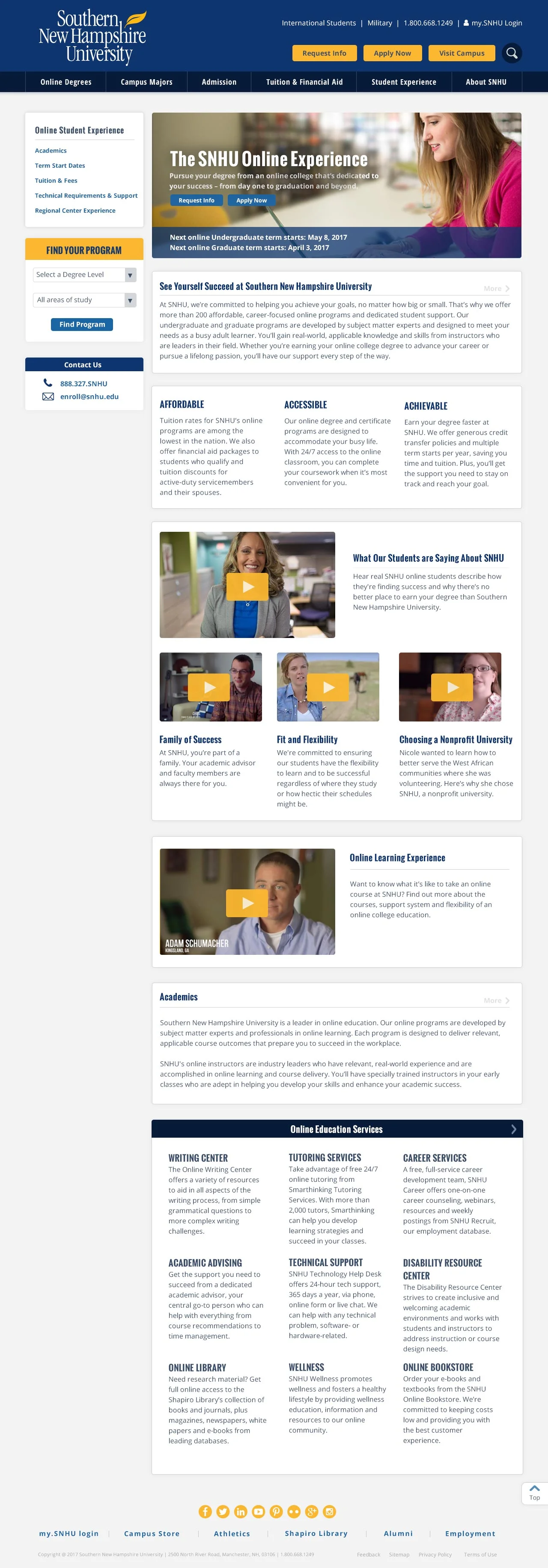 Online Student Experience Landing Page