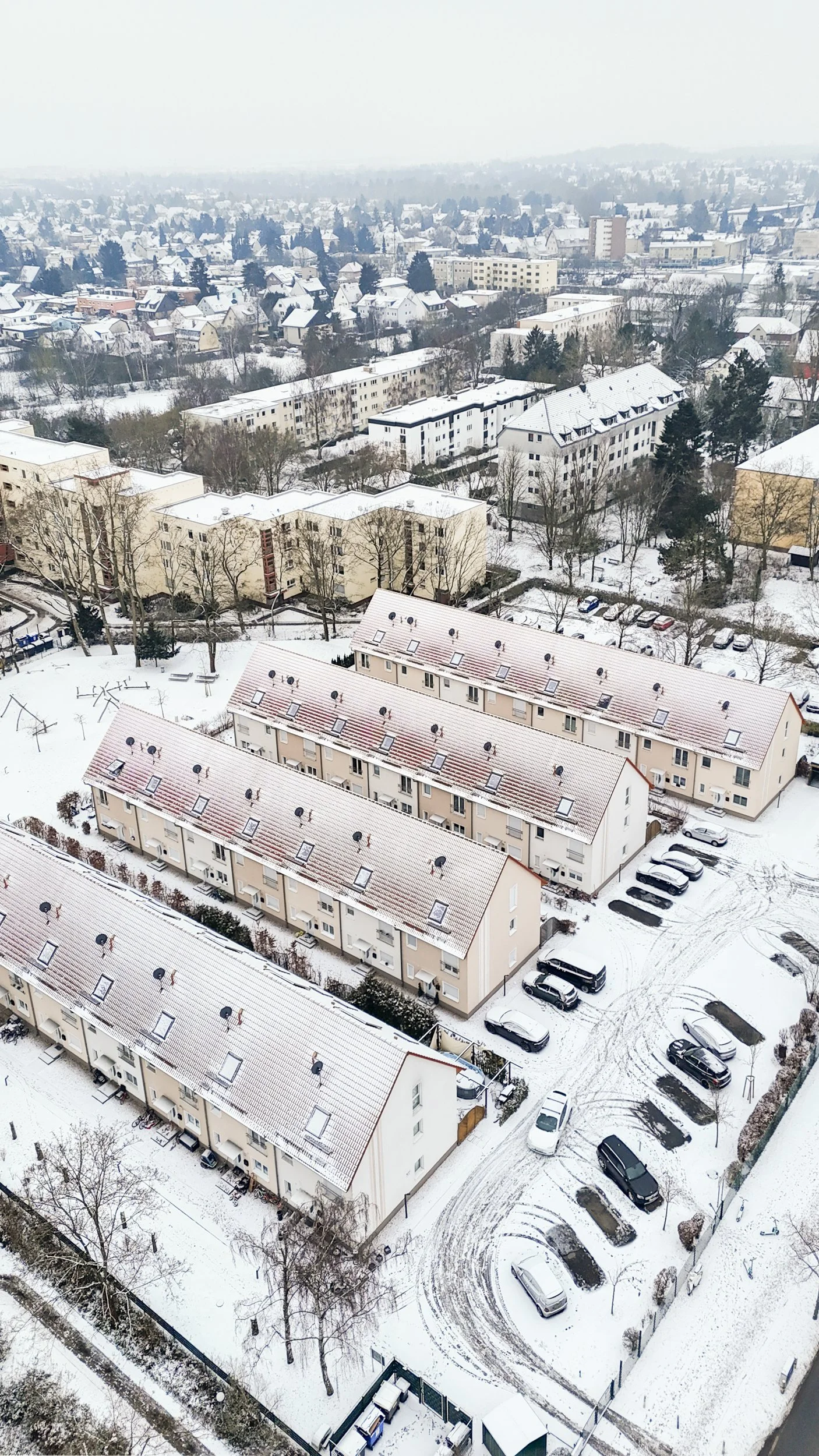 Winter Drone Aerial View of Residential Buildings