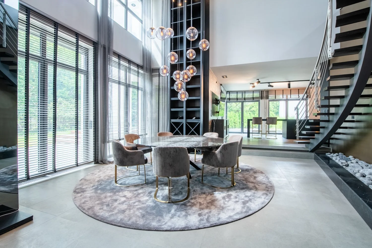 Sophisticated Monochrome Dining Room in Luxury Villa
