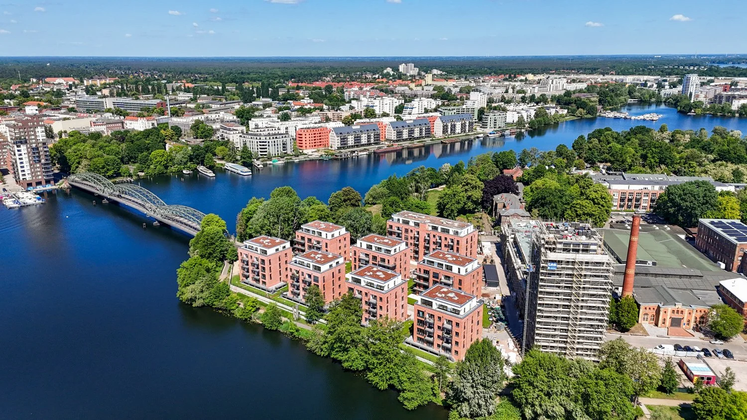 Drone Aerial Views of Modern Waterfront Buildings