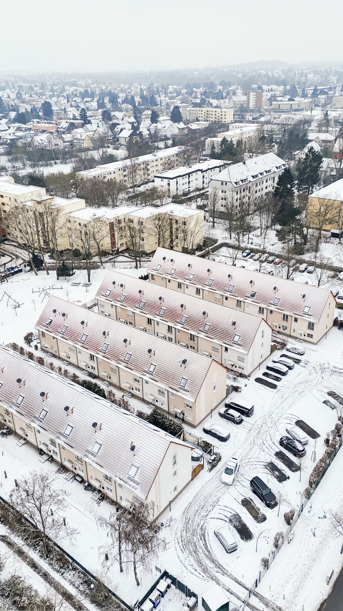 Winter Drone Aerial View of Residential Buildings