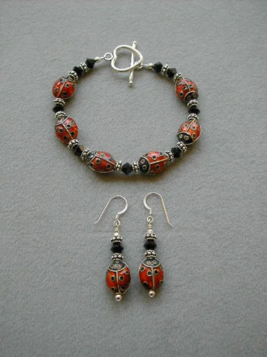 Red & Black Cloissone Ladybugs