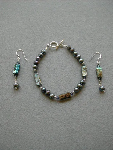 Peacock Freshwater Pearls with Montana Swarovski Crystals and Paua Shell